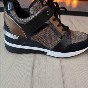 Michael Kors Black and Gold Wedge Sneakers